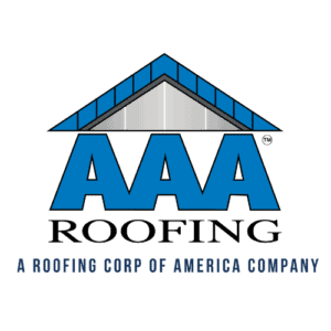 2026_AAARoofing_Stacked_FullColor AAA Roofing logo with blue roof graphic, bold text, and tagline for commercial, flat, TPO, EPDM roofing and industrial roof repair.
