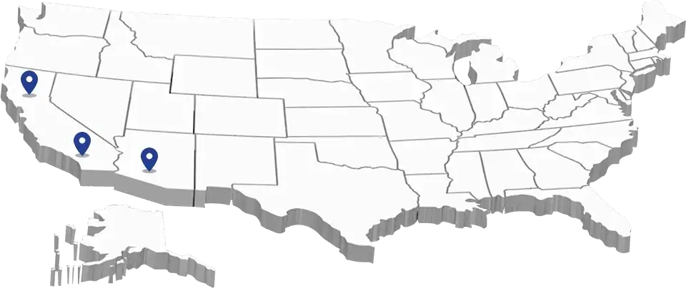 SERVICE-AREAS-UPDATED-ca-az US map showing commercial roofing service locations in CA, NV, and Seattle, WA.